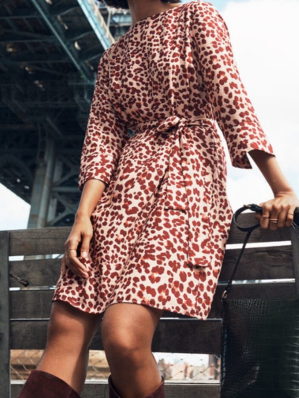 H&M Red & Cream Color Leopard Print Tie-Waist Dress - Size 2